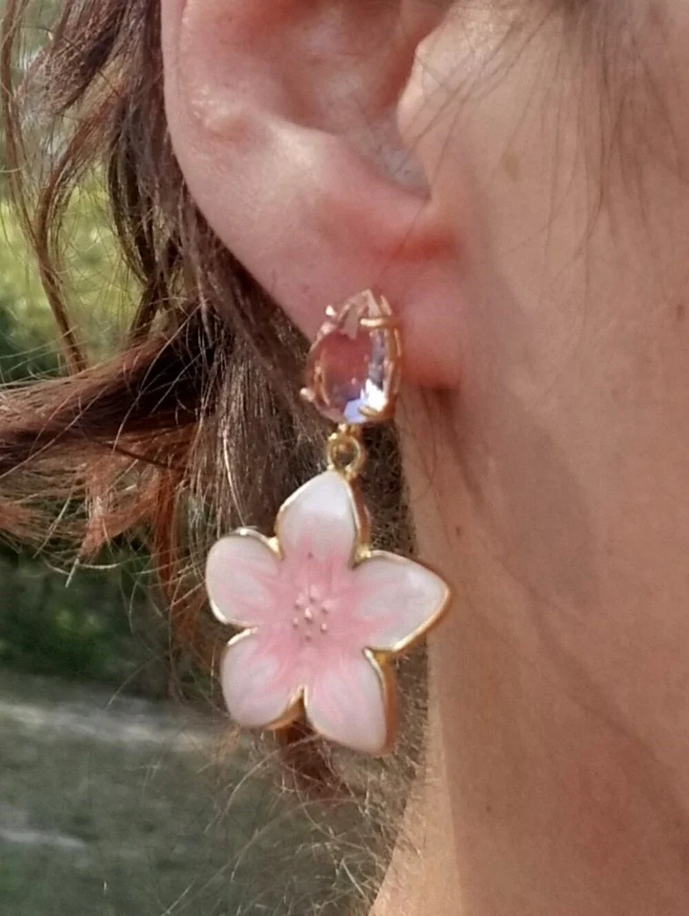 14k Gold Pink Tourmaline Floral Stud Earrings, Pink Flower Dangle Earrings